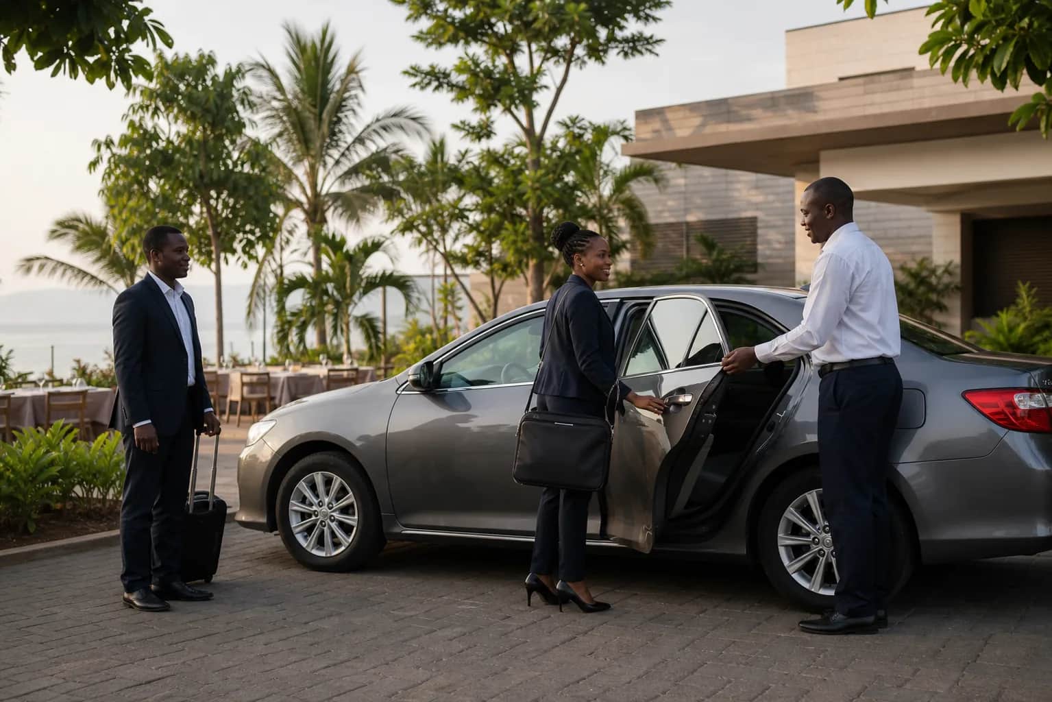 Business traveler meeting a private driver in central Bujumbura
