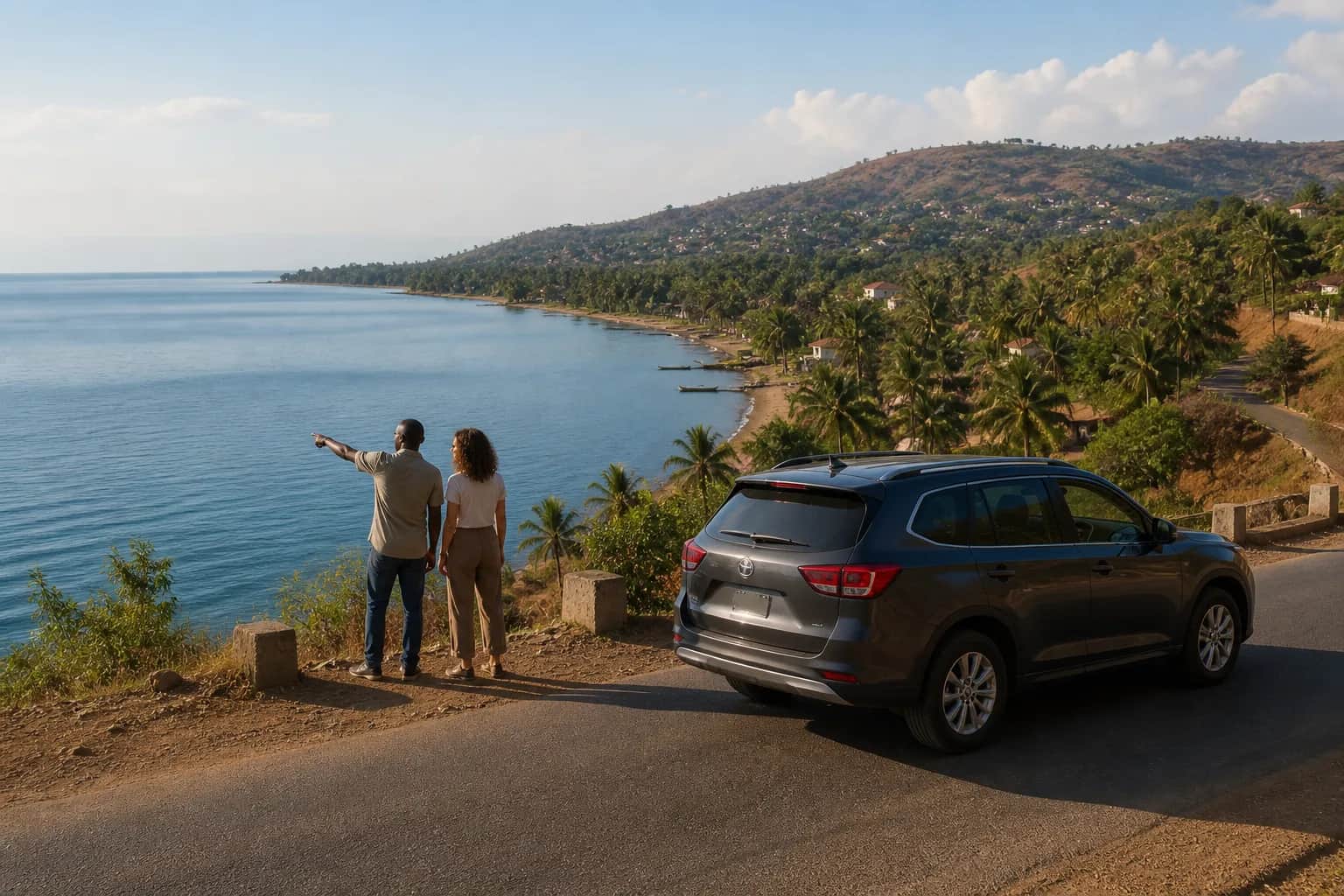 Private road journey beside Lake Tanganyika toward Rumonge