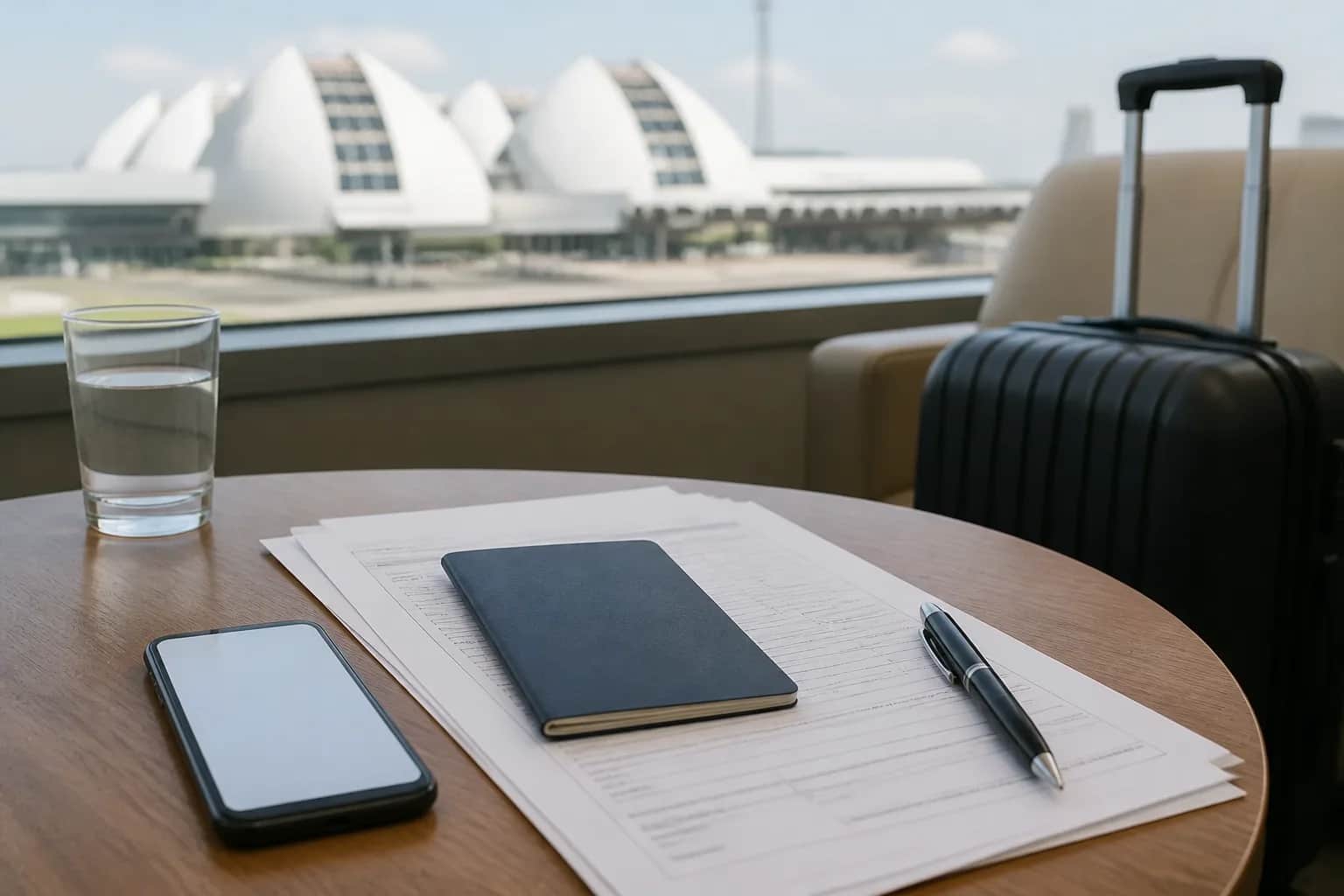 Voyageur préparant ses documents à l’aéroport de Bujumbura